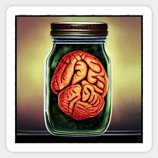 Vintage PIckled Brain in Jar for Halloween Sticker